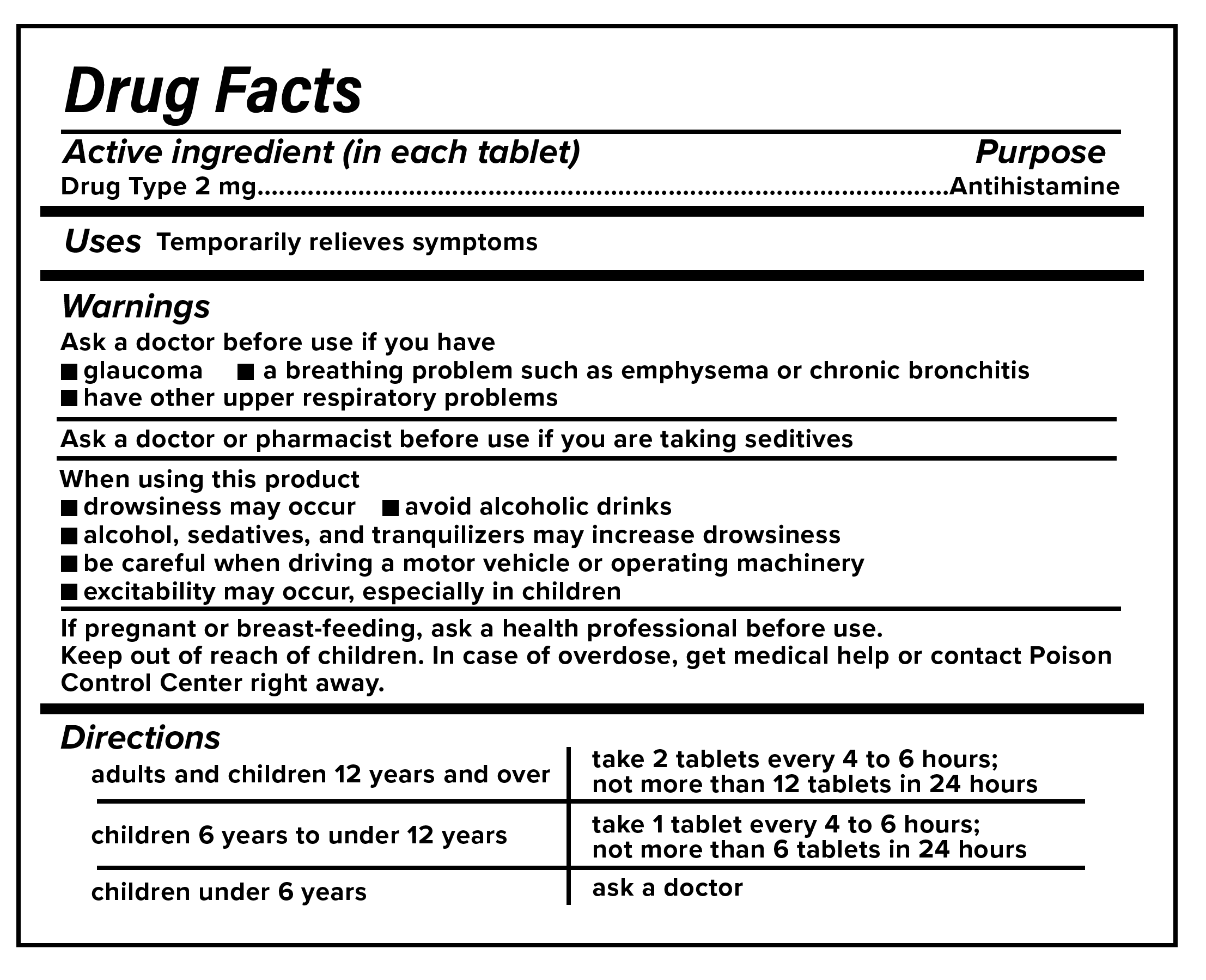 Over-The-Counter Drug Facts example