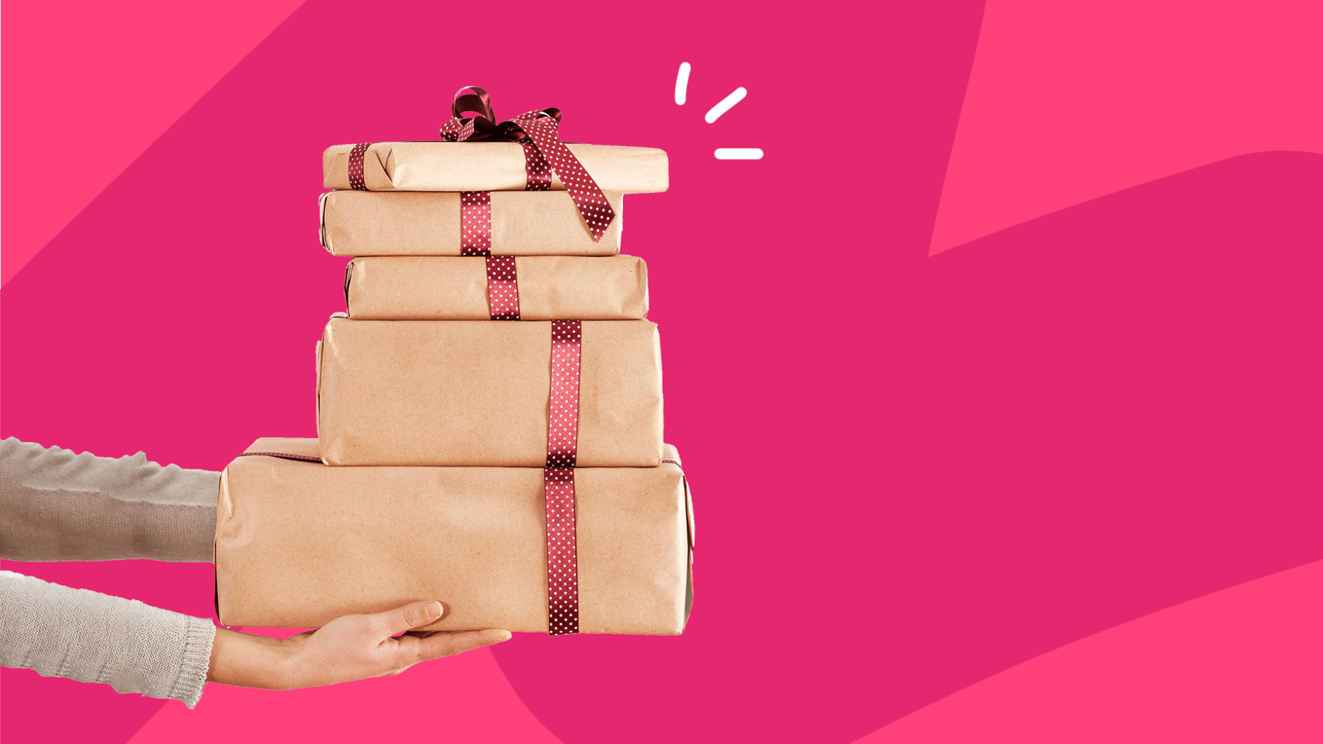 A pile of presents represents giving back to the community during the holidays.