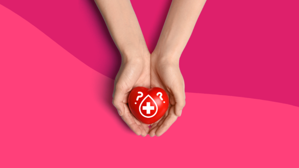Can I donate blood? A heart in hands represents the answer.