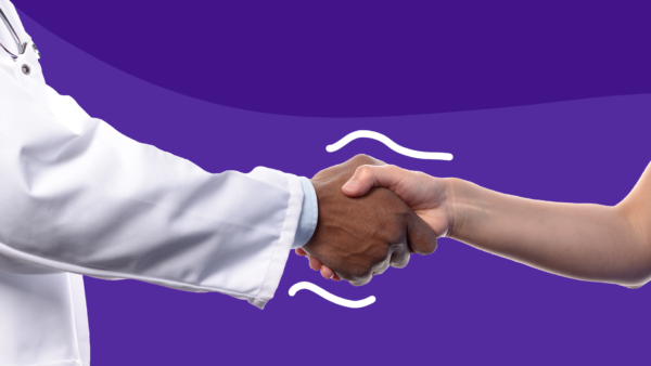 A pharmacist shaking hands represents get to know your customers day