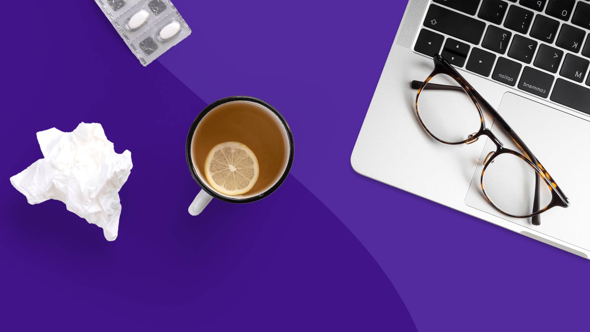 Why You Shouldn't Go To Work Sick - laptop, tea, medicine