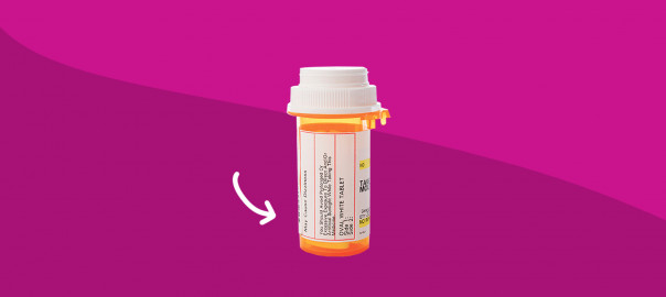 A jar of medication represents side effects