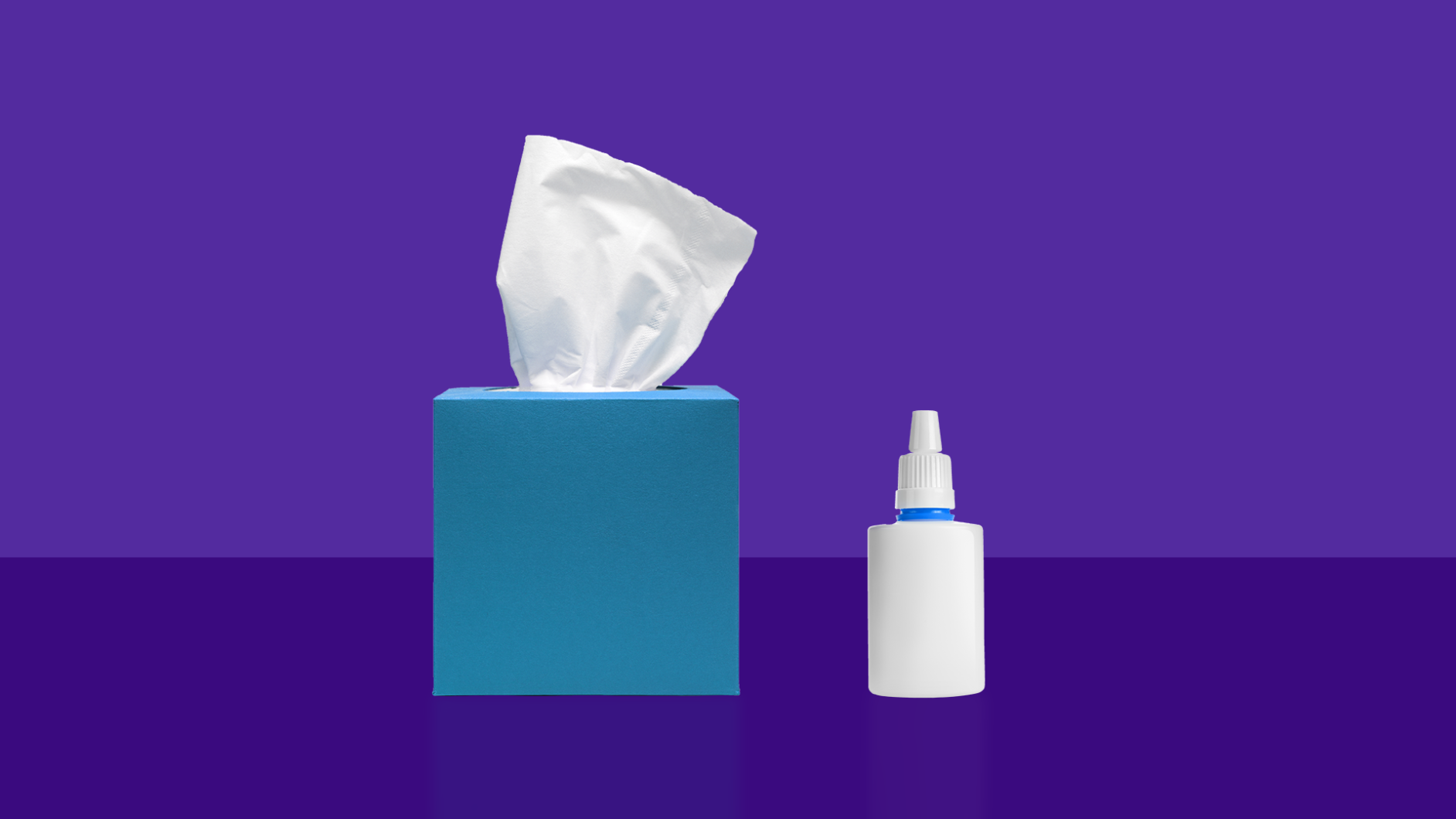 A box of tissues and nasal spray represents rebound congestion and Afrin addiction