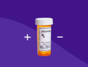 A pill bottle with a plus or minus represents the nocebo effect