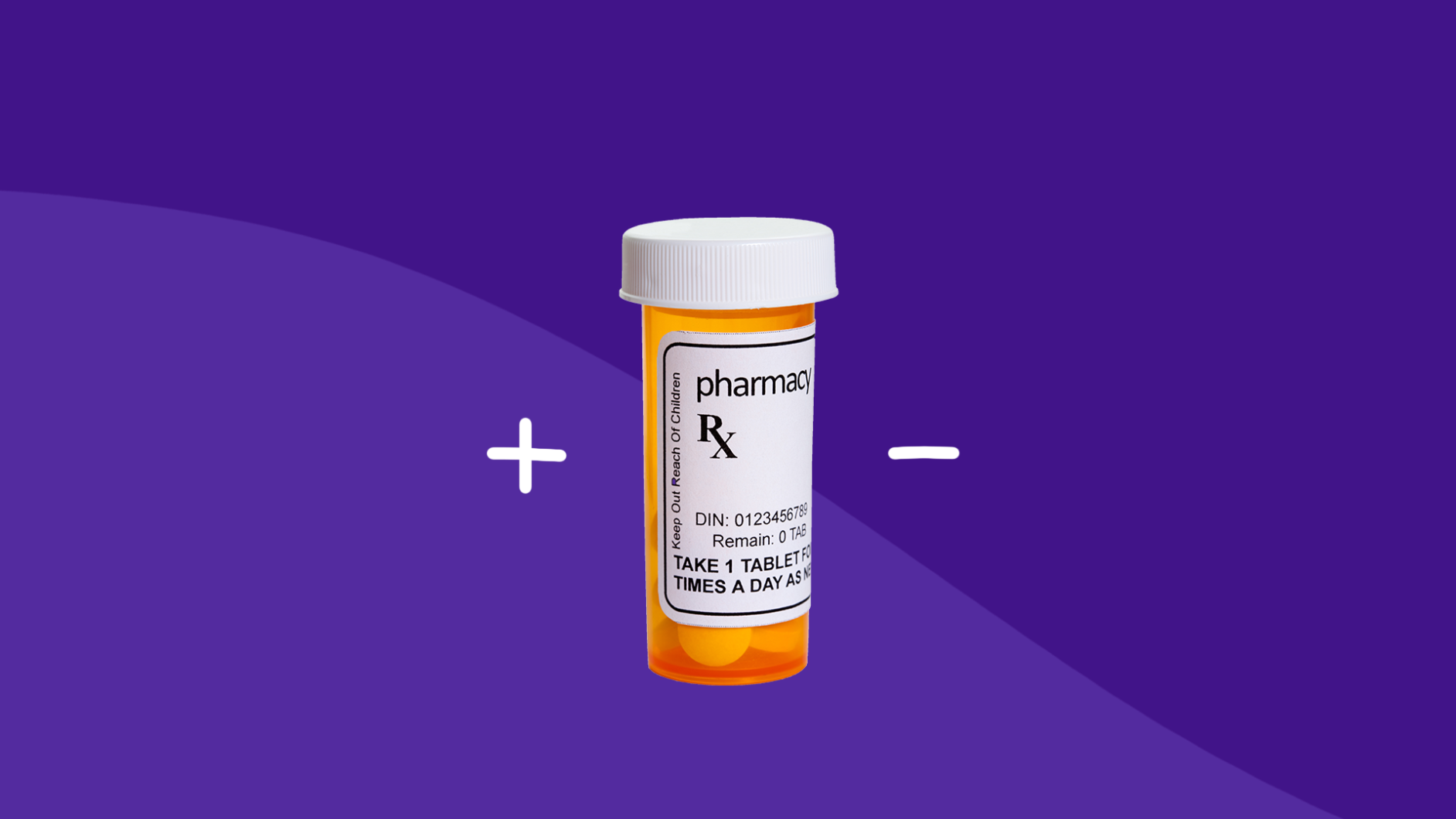 A pill bottle with a plus or minus represents the nocebo effect
