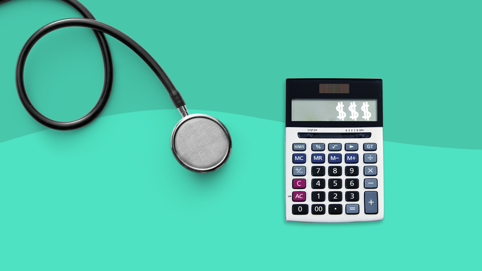 Copay vs. deductible - stethoscope and calculator