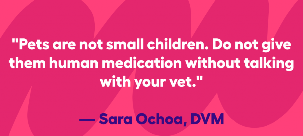 "Pets are not small children. Do not give them human medication without talking with your vet. This could be dangerous and even deadly."