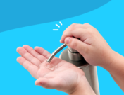 A child using hand sanitizer represents coronavirus and children