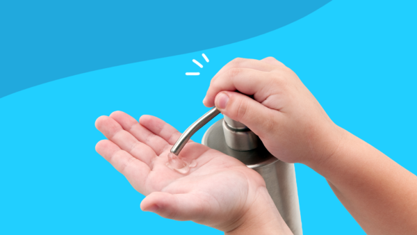 A child using hand sanitizer represents coronavirus and children