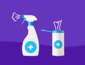 A spray bottle and wipes represent how healthcare workers can protect against coronavirus