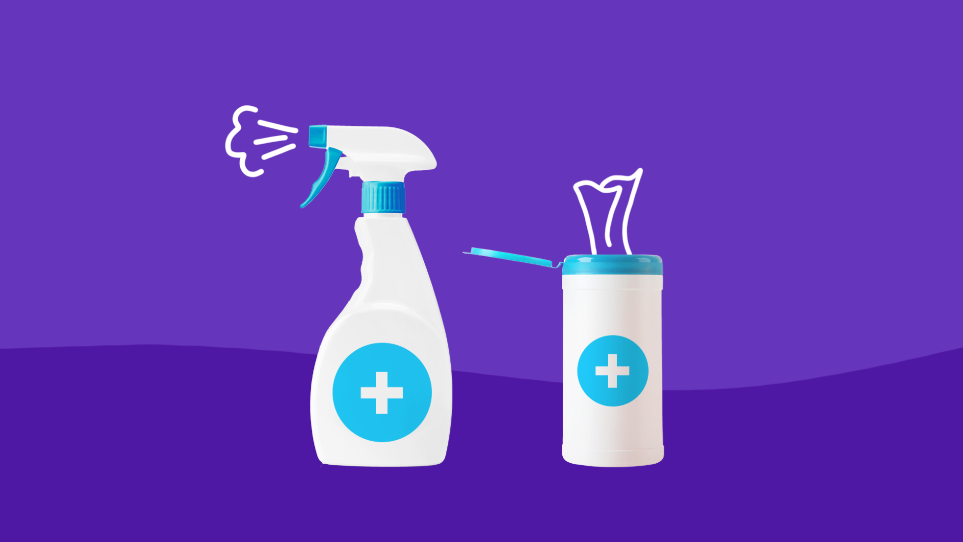 A spray bottle and wipes represent how healthcare workers can protect against coronavirus