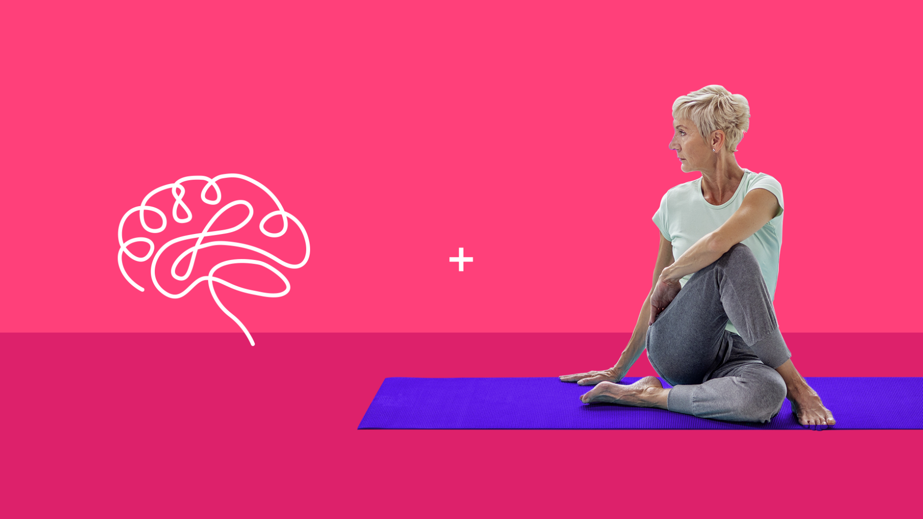 A brain and a woman doing yoga represents the mind body connection