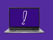 A laptop with an exclamation represents cyberchondria