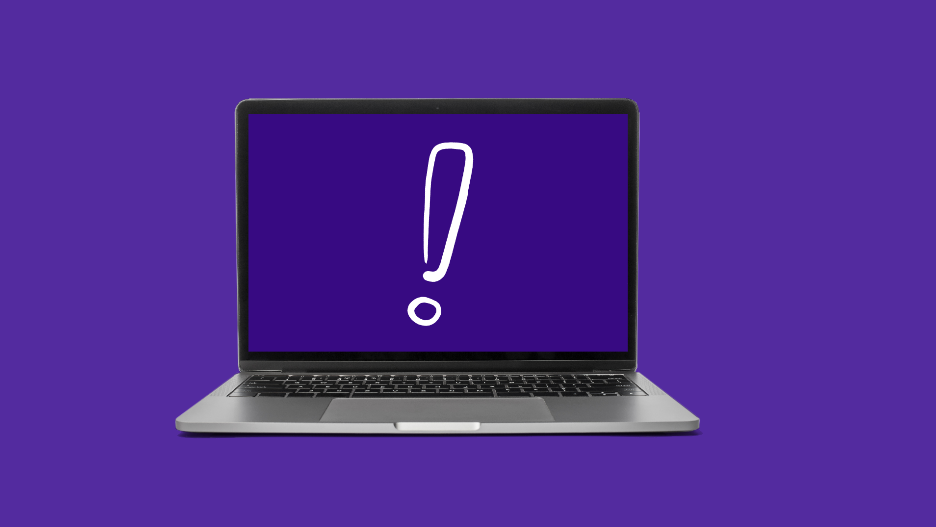 A laptop with an exclamation represents cyberchondria