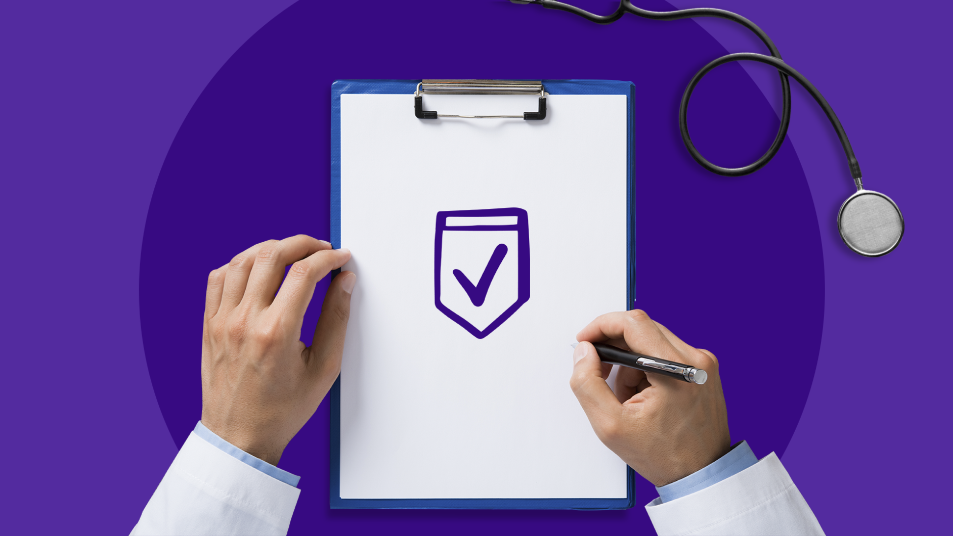 A doctor holding a clipboard represents antibiotic stewardship