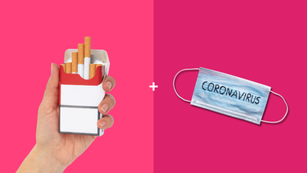 Cigarettes and a mask that says coronavirus