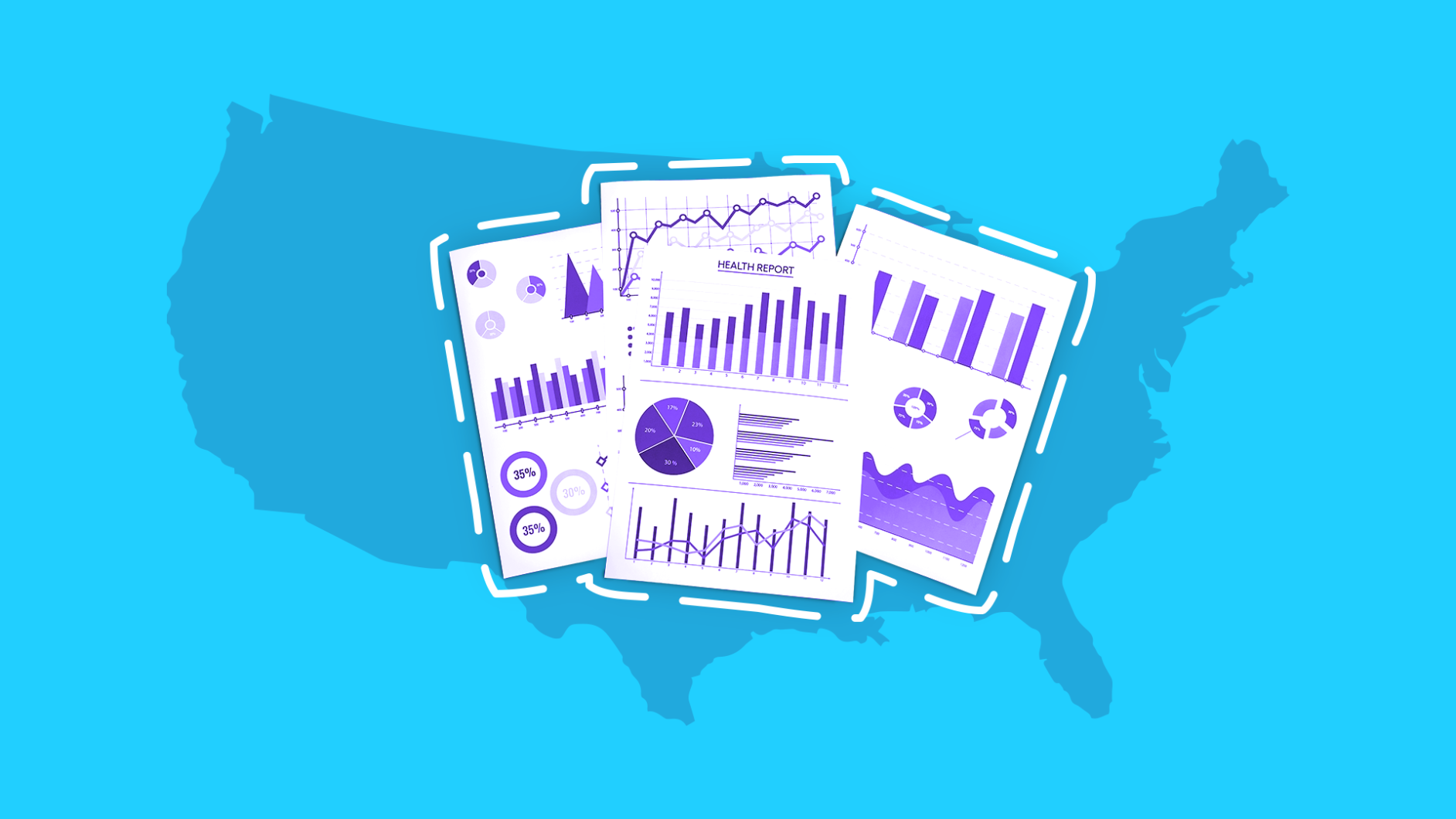 Map of America with charts and graphs: Obesity Statistics