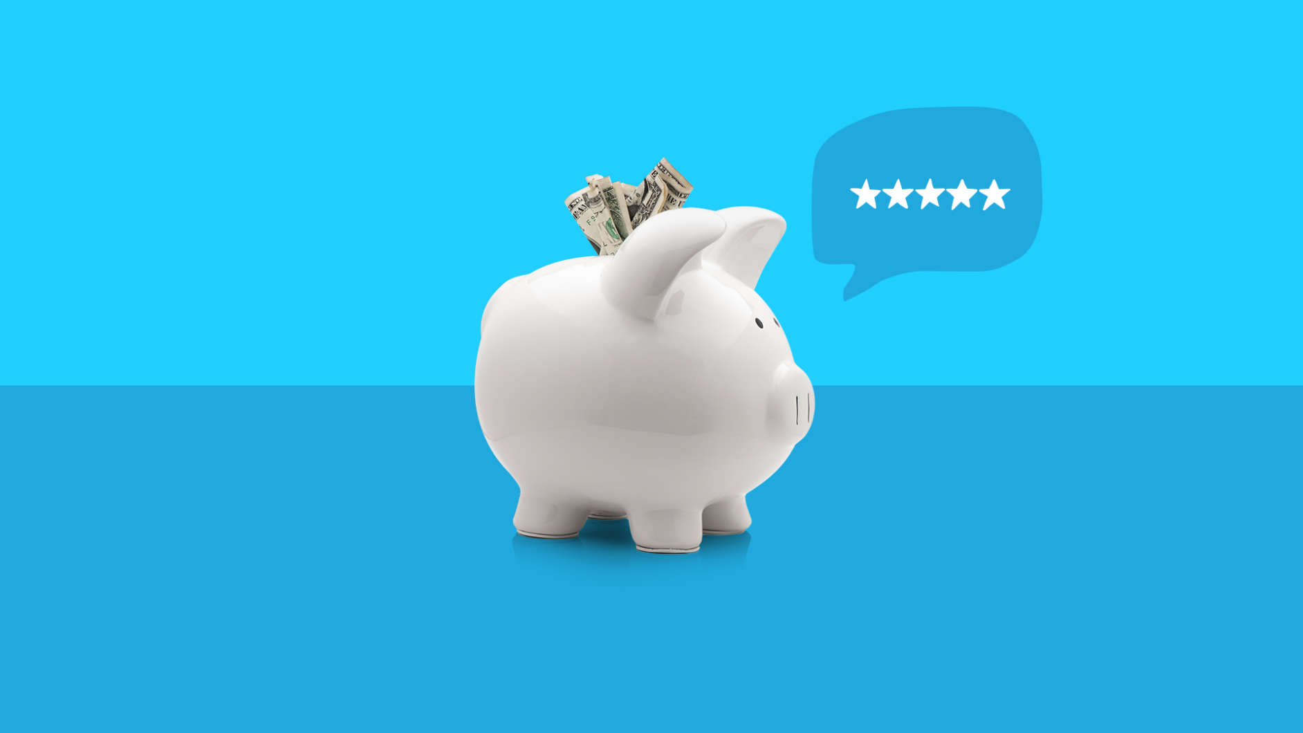 A piggy bank with a conversation bubble represents SingleCare reviews
