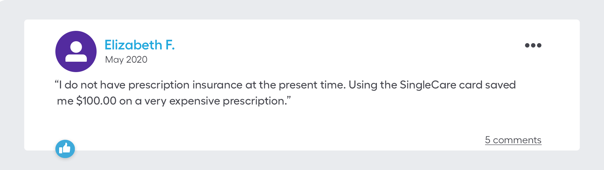 I do not have prescription insurance at the present time. Using the SingleCare card saved me $100 on a very expensive prescription.