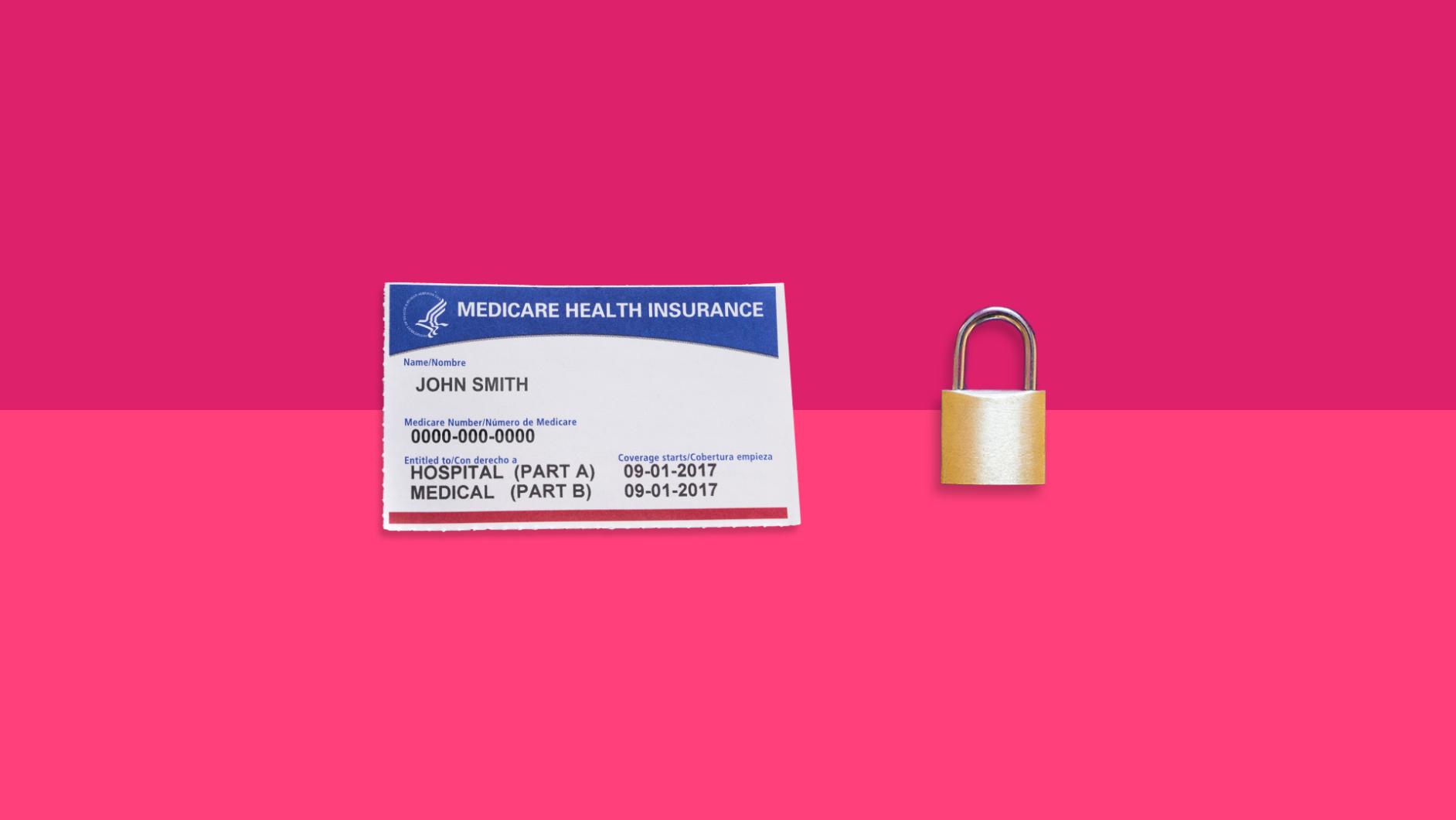 An image of a Medicare card and a lock symbolize Medicare fraud