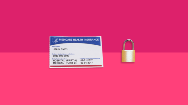 An image of a Medicare card and a lock symbolize Medicare fraud