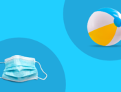 A beach ball and a mask represent summer safety during the COVID-19 pandemic