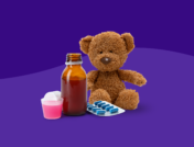 A teddy bear with children pain relievers