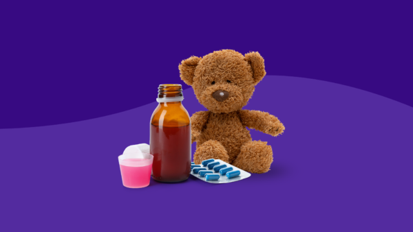 A teddy bear with children pain relievers