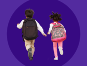 Coronavirus back to school - two kids with backpacks