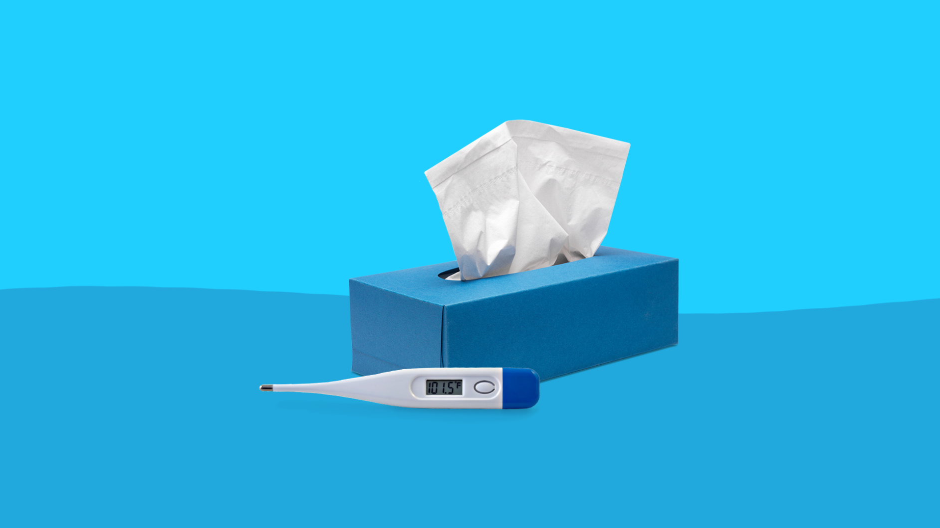 Flu symptoms - tissue box and thermometer
