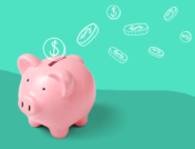 Piggy bank with coins coming out