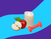An apple, candle, and weight represent ways to manage pharmacist stress