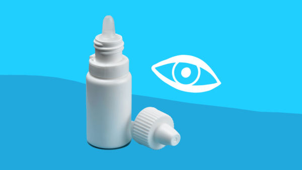 Eye drops and an eye represent diabetic eye disease