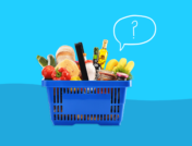 A basket of food with a question mark represents the best diet for common health condition