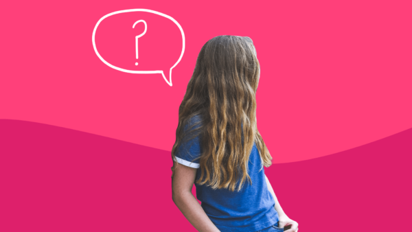 Adolescent girl with a thought bubble and question mark: How do you talk to children about their mental health?