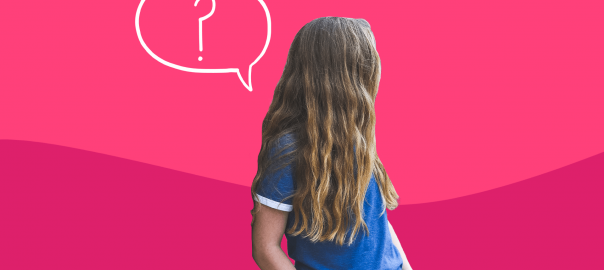 Adolescent girl with a thought bubble and question mark: How do you talk to children about their mental health?