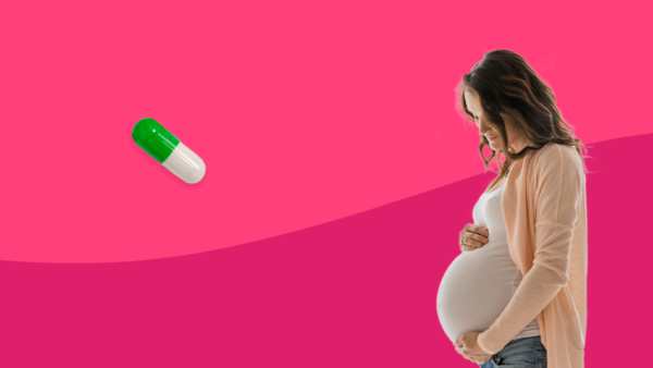 A pregnant woman and a pill represent Prozac and pregnancy