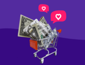 A shopping cart with money represents SingleCare reviews