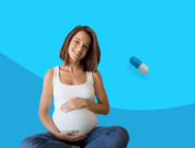 A pregnant woman next to a Vyvanse pill