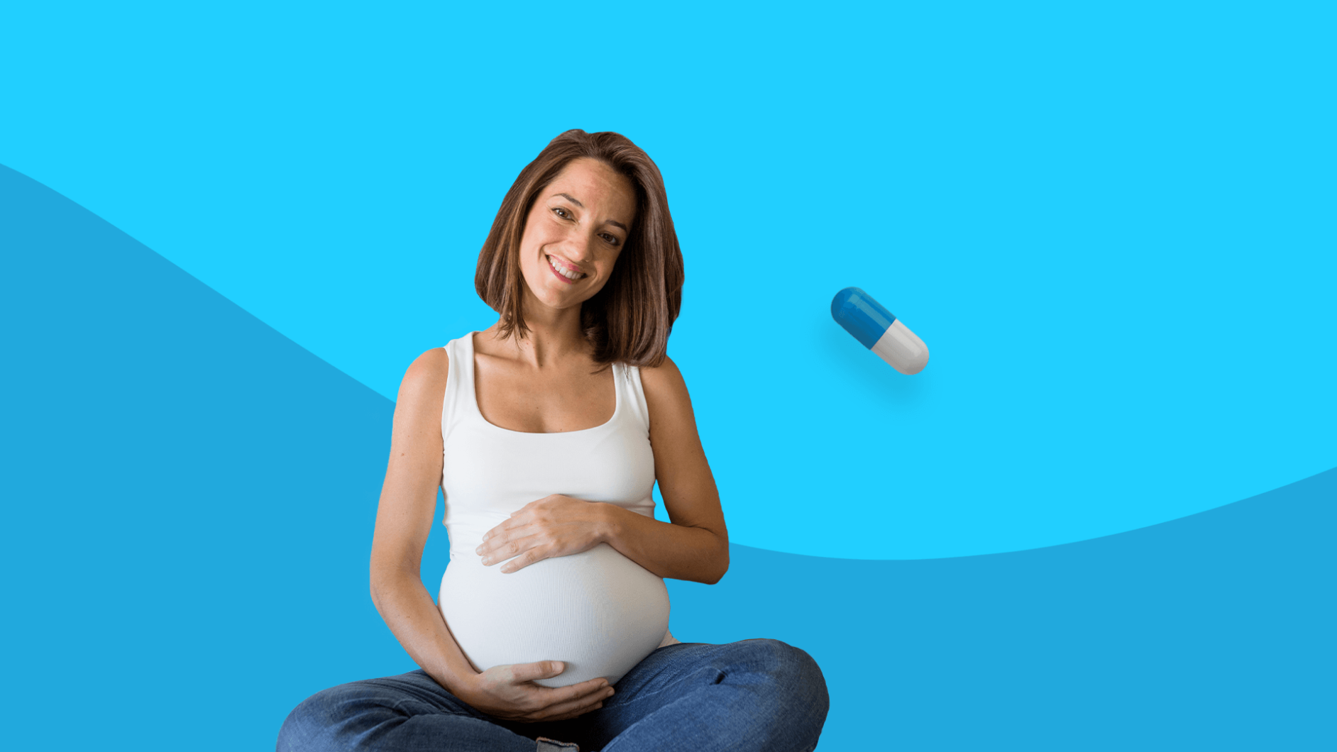 A pregnant woman next to a Vyvanse pill