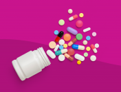 Colorful pills spilling out of bottle: ACE inhibitor types, uses and safety