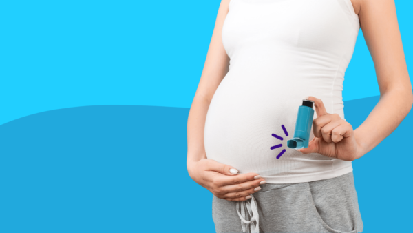 A pregnant woman with an inhaler represent asthma during pregnancy