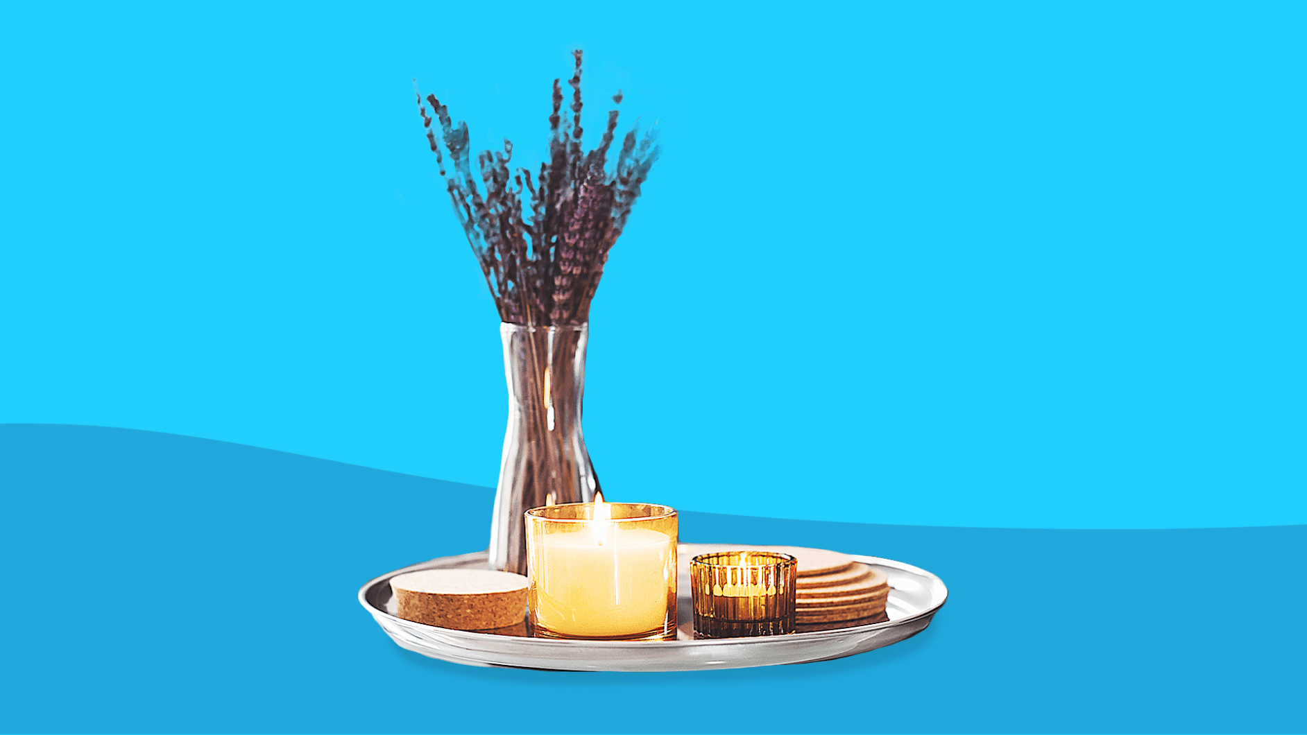 Tray of lavender and candles: Self-care tips to avoid caregiver burnout