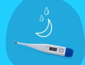 A thermometer and moon represent night sweats in men