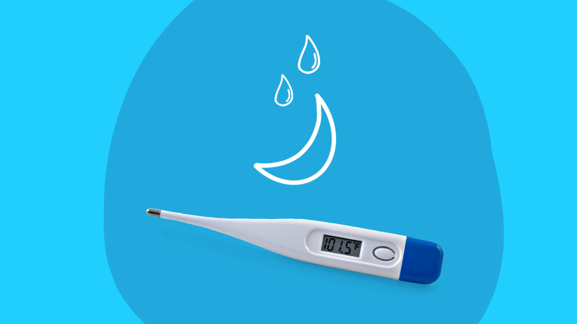 A thermometer and moon represent night sweats in men