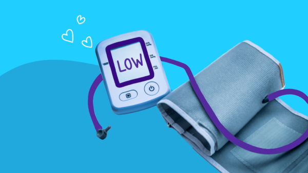 A blood pressure cuff showing low blood pressure