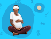 An expectant mom and a pill represent Adderall while pregnant