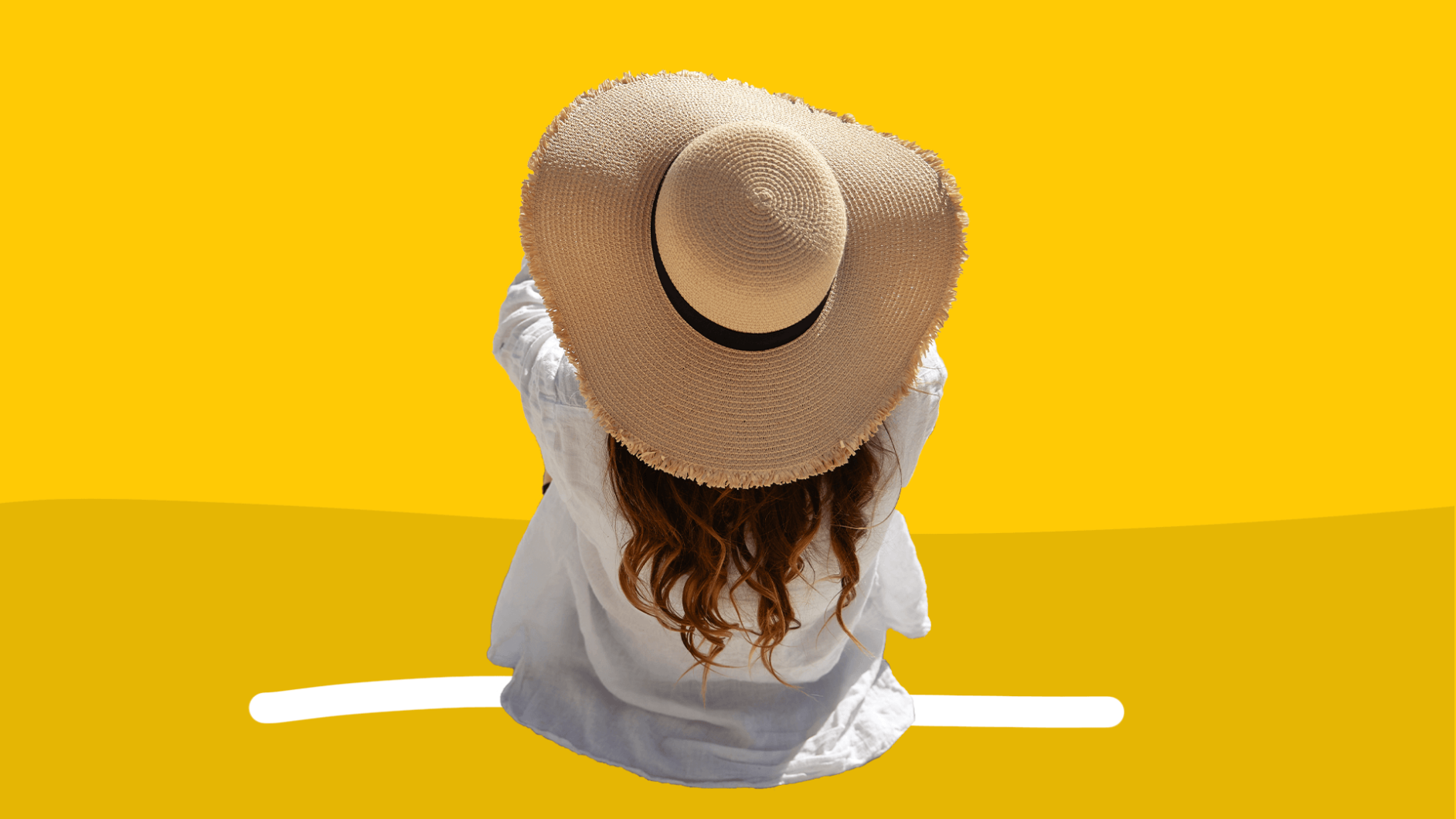 A woman wearing a sun hat represents living with lupus