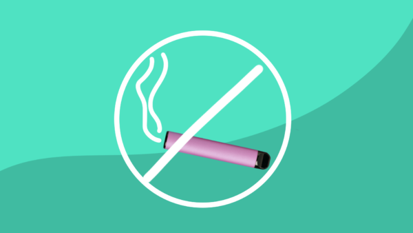 A no smoking sign over a vape pen represents teen vaping
