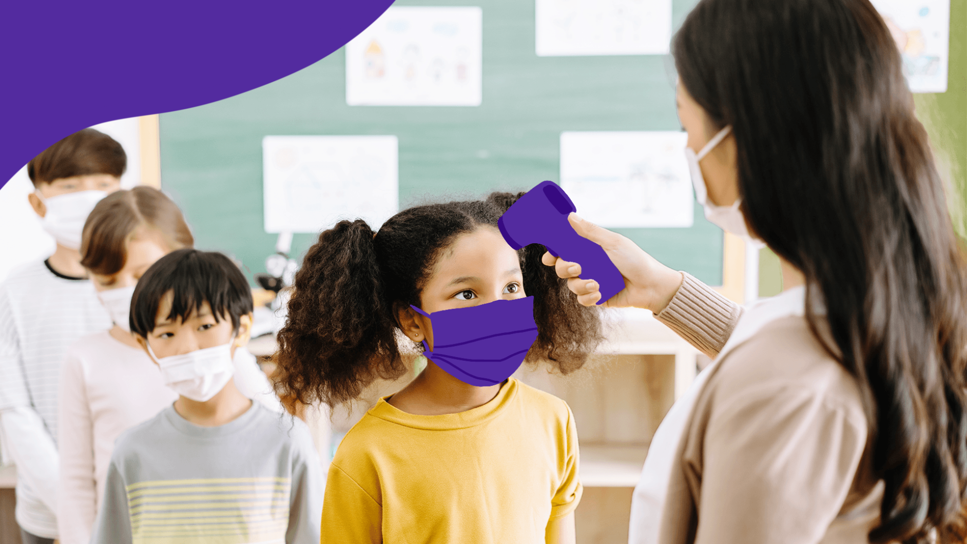 School-age children in a line to get their temperature checked: Back-to-School COVID anxiety guide